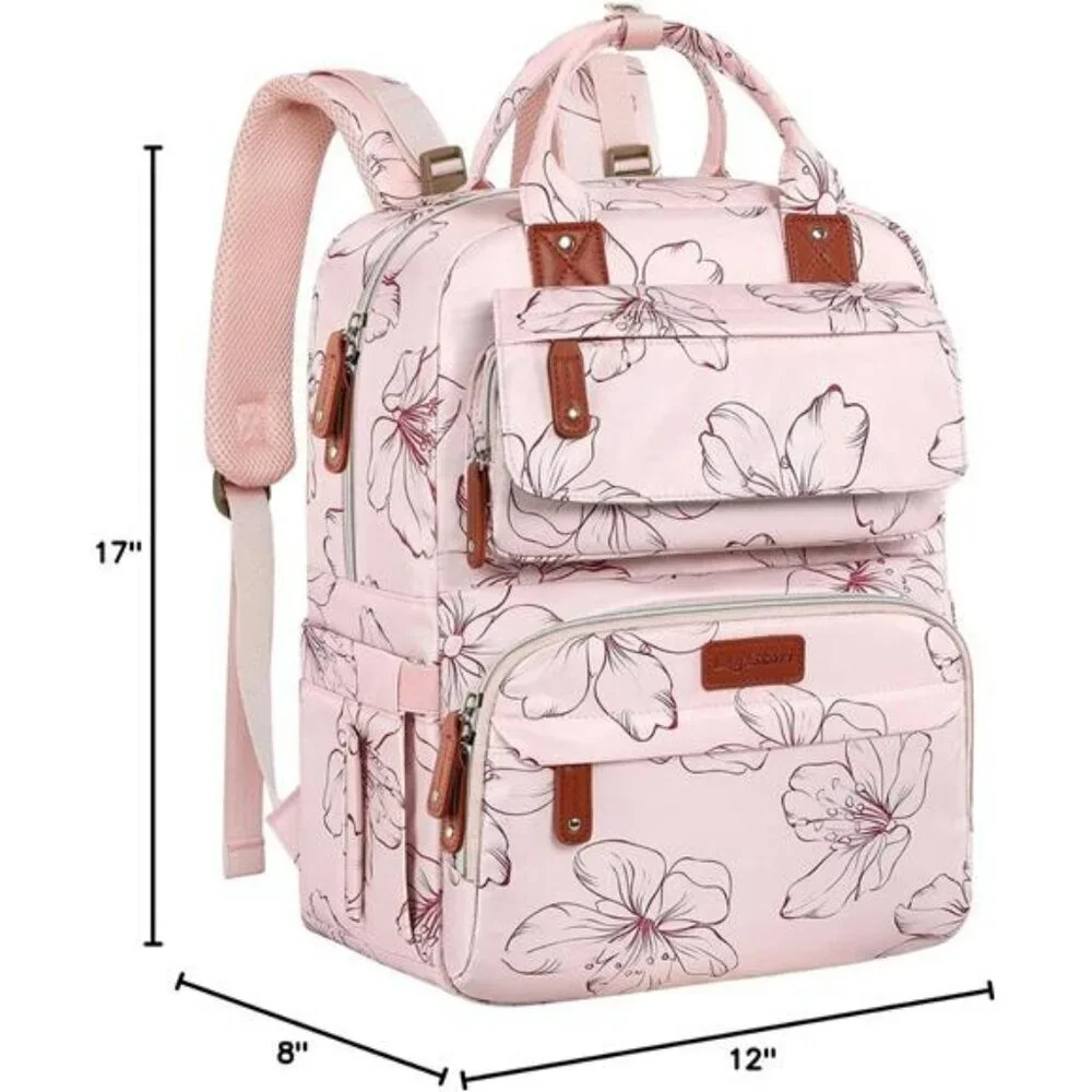 Large Pink Floral Diaper Bag Backpack Baby Girl Travel Organizer with Pockets